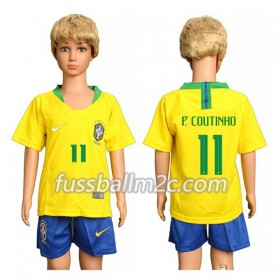 Fußballtrikots Brasilien P.Coutinho 11 Kinder Heim Trikotsatz WM 2018